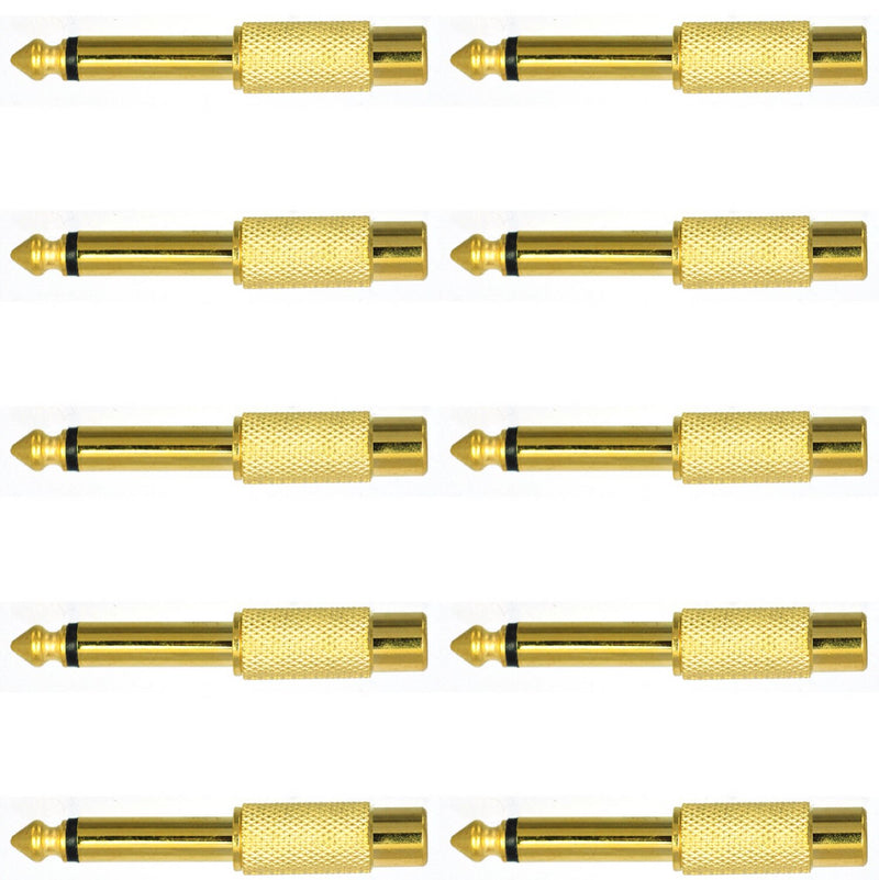 CESS 6.35mm 1/4inch Male Mono Plug to RCA Female Audio Adapter Connector - 6.35mm Mono Male to RCA Female (LW) (10 Pack)
