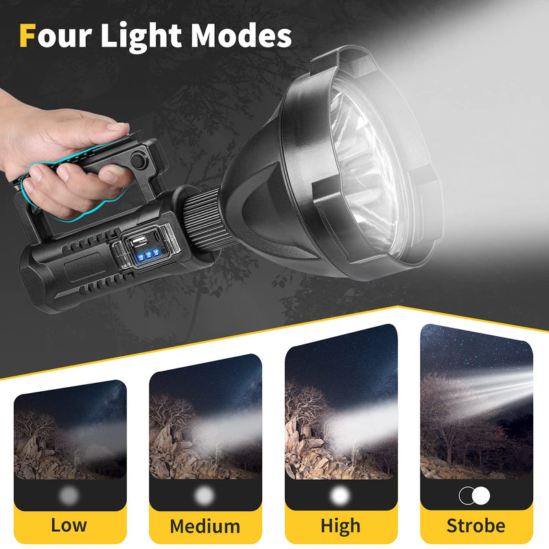 [AUSTRALIA] - Venlon Superbright Big Size Rechargeable LED Handheld Flashlight Spotlight 4 Modes High Power Portable Waterproof Searchlight for Camping Hunting Outdoor (P50 Medium Size) P50 Medium Size 