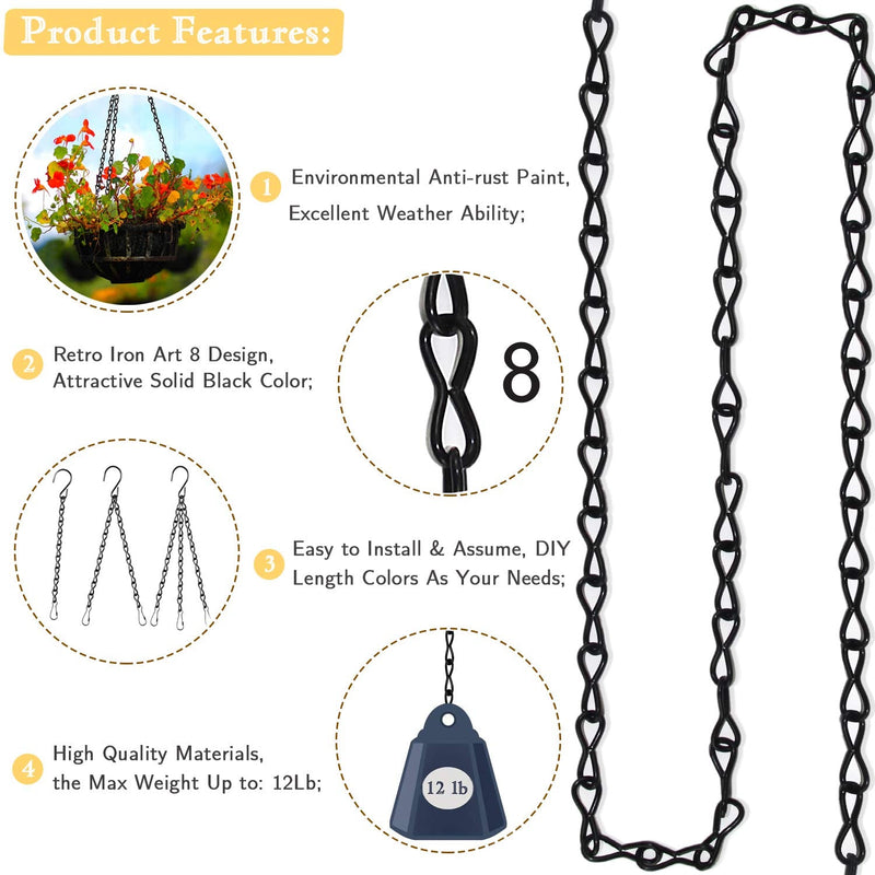 Retro Iron Art Hanging Chain, JUNBEI DIY 195 Inches Adjustable Black Chain Anti-Rust Paint Multi-Purpose Plant Hanging Chain for Hanging Plants, Wild Bird Feeders, Billboards and Decorative Ornaments