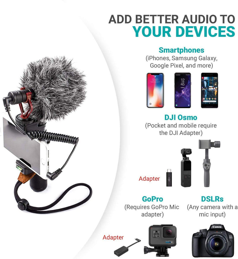 Movo VXR10 Universal Video Microphone with Lightning Dongle Adapter - Includes Shock Mount, Deadcat Windscreen, Case - Compatible with iPhone 12, 11, 11 Pro, XS, XR, X, 8, 7, 6S, 6, 5S, iPad and More