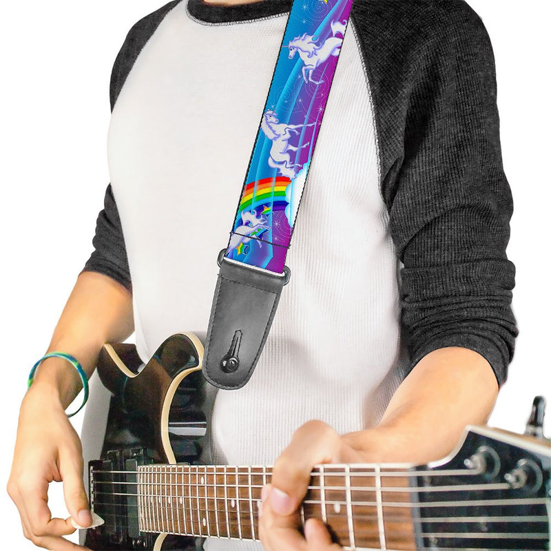 Guitar Strap Unicorns Rainbows Stars Blue Rainbow White 2 Inches Wide