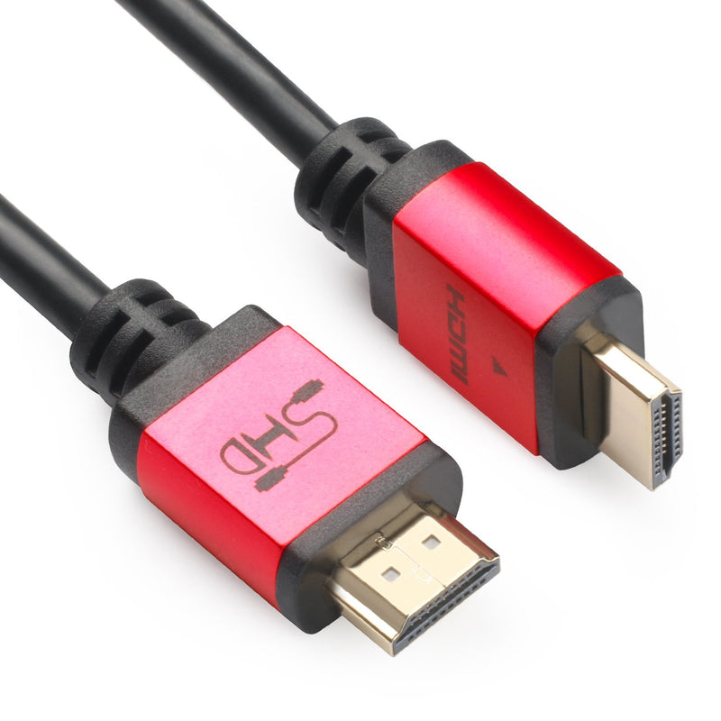 SHD HDMI Cable 30Feet High Speed HDMI Cord 2.0V UHD 18Gbps Support 4K 3D 1080P Ethernet Audio Return CL3 Rated Gold Plated Connectors Black Cable and Red Metal Shell Red Shell