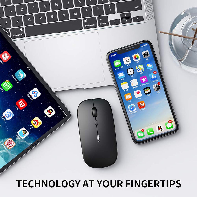 Wireless Mouse for Laptop, Inphic 2.4G Portable Slim Mouse Rechargeable, Noiseless Computer Mouse with USB Receiver, 3 Adjustable DPI Optical Cordless Mouse for MacBook, Chromebook, PC, Laptop-Black Black