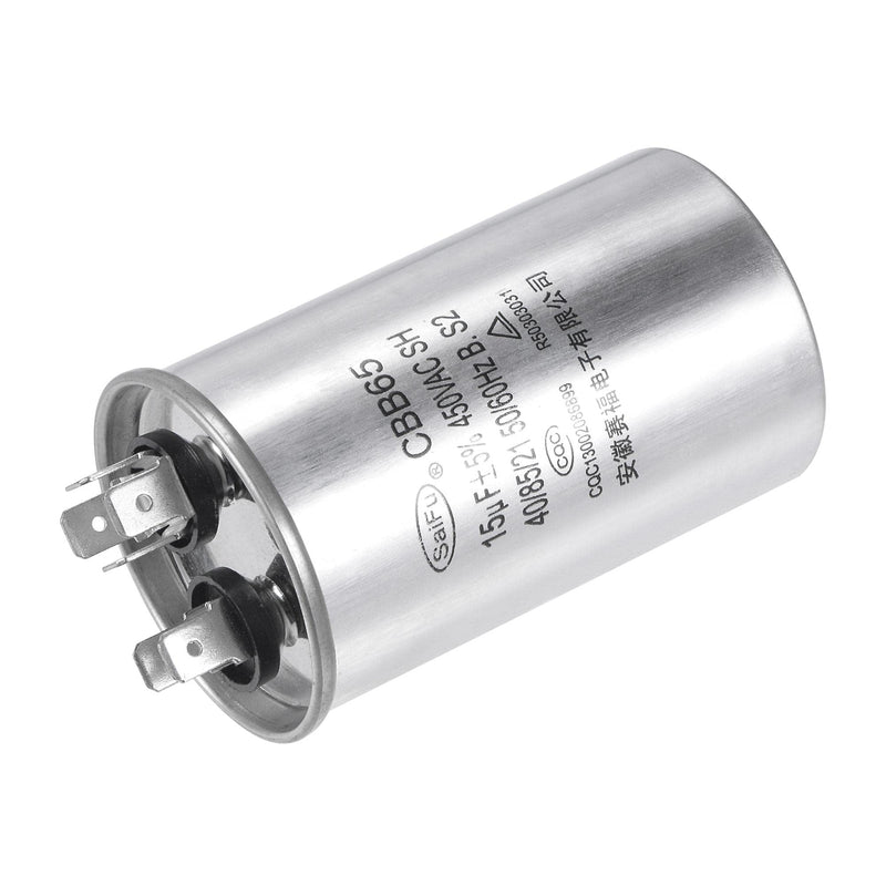 uxcell Run Capacitor Round CBB65 15uF 15mfd 450V AC 40/85/21 Aluminum Case with Terminal for Air Conditioner Compressor Motor Heat Pump Condenser 2Pcs