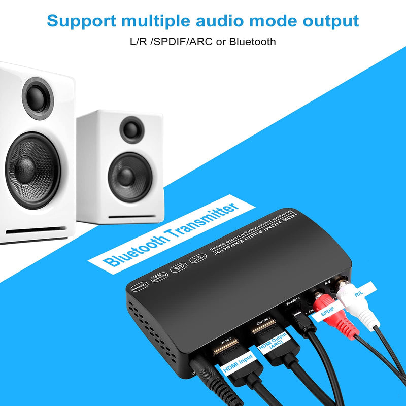 4K@60Hz HDMI2.0 Audio Extractor Converter with Bluetooth Transmitter, HDMI to HDMI Audio Splitter and Optical Toslink SPDIF + L/R Stereo HDMI ARC Adapter Converter Support HDR10
