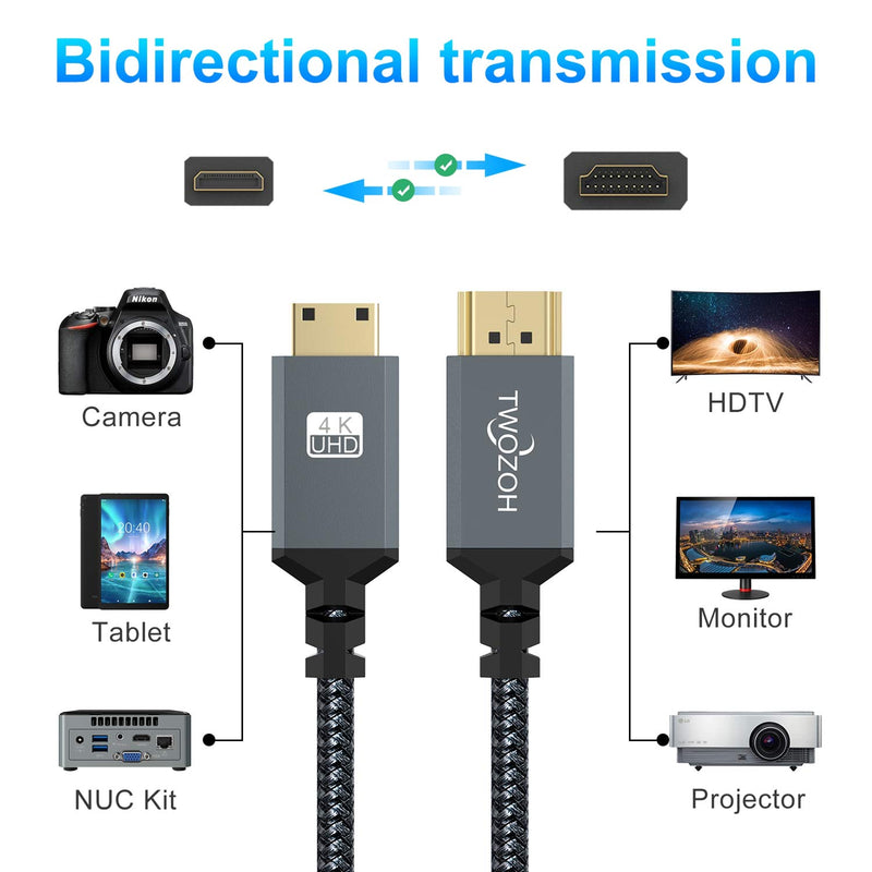 [AUSTRALIA] - Twozoh Mini HDMI to HDMI Cable 3FT, 4K 60Hz High-Speed HDMI to Mini HDMI 2.0 Braided Cord, Compatible with Nikon/Canon DSLR, Tablet and Graphics/Video Card, Laptop. 