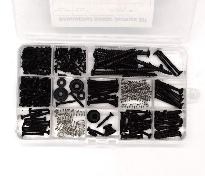 Vencetmat Guitar Screws Kit, Guitar Hardware Luthier Parts-kit for Tele/Strat/SQ,Switch,Tuner,Machine Head, Neck Plate,Pickguard,Guitar Strap End Pins,Pickup,Bridge,Guitar DIY Kit(Metric, Black)