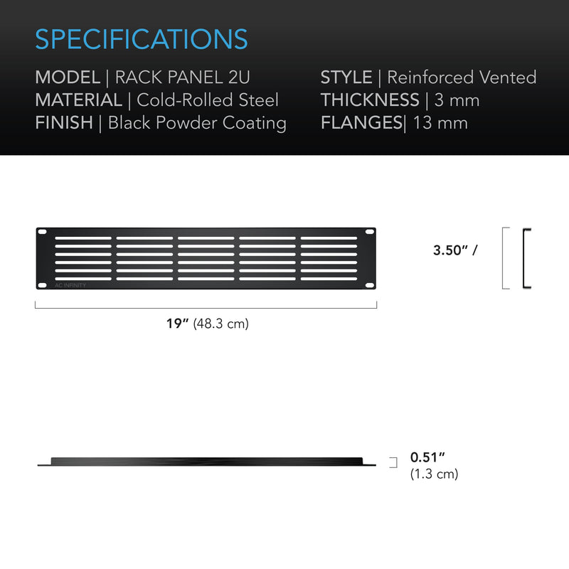 [AUSTRALIA] - AC Infinity Rack Panel Accessory Vented 2U Space for 19" Rackmount, Heavy-Duty 3mm Gauge Steel, Black 