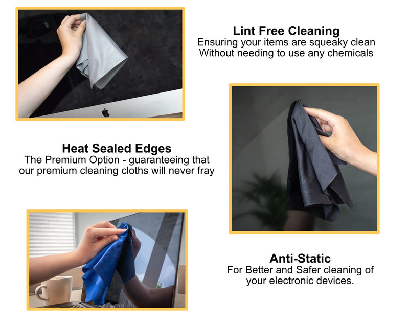 3* Ed Hicks Premium Microfiber Screen Cleaning Cloths — 12 x12” — for TV LCD OLED iPad PC Screens – Extra Large XL – Chemical Free * Anti-Static * Scratch Free — Storage Pouch — 1 Black 1 Blue 1 Grey Extra Large ( Pack of 3)
