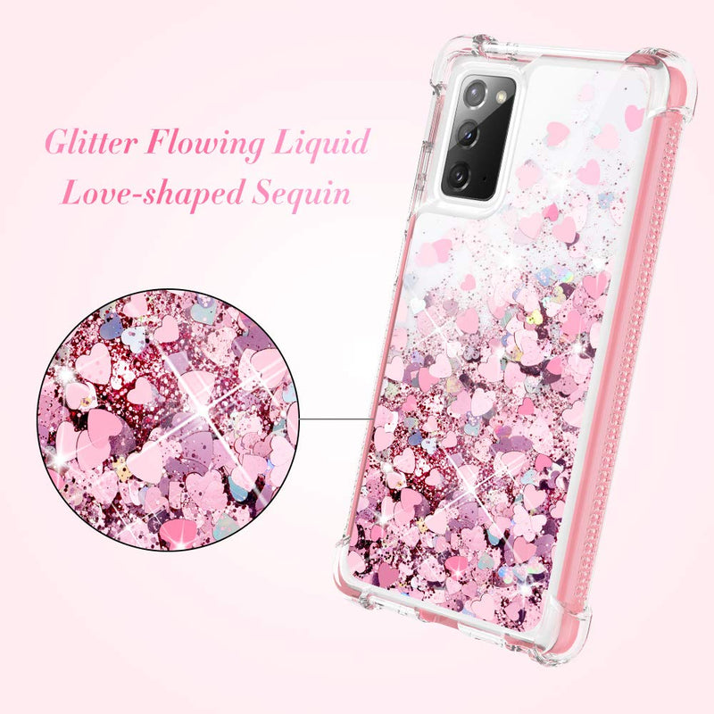 Caka Case for Galaxy Note 20 Glitter Case Clear Full Body Bling Liquid Sparkle Girly Girls Women Flowing Quicksand Waterfall Bumper Phone Case for Samsung Galaxy Note 20 (6.7 inch) (Rose Gold) Rose Gold