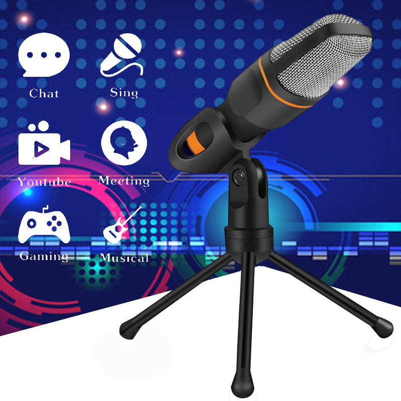 PC Microphone, 3.5mm Jack Condenser PC Recording Mic with Tripod Stand for Gaming, Singing,Podcast, Skype Chatting, YouTube Videos, Voice Overs and Streaming (Black) MKF-3.5