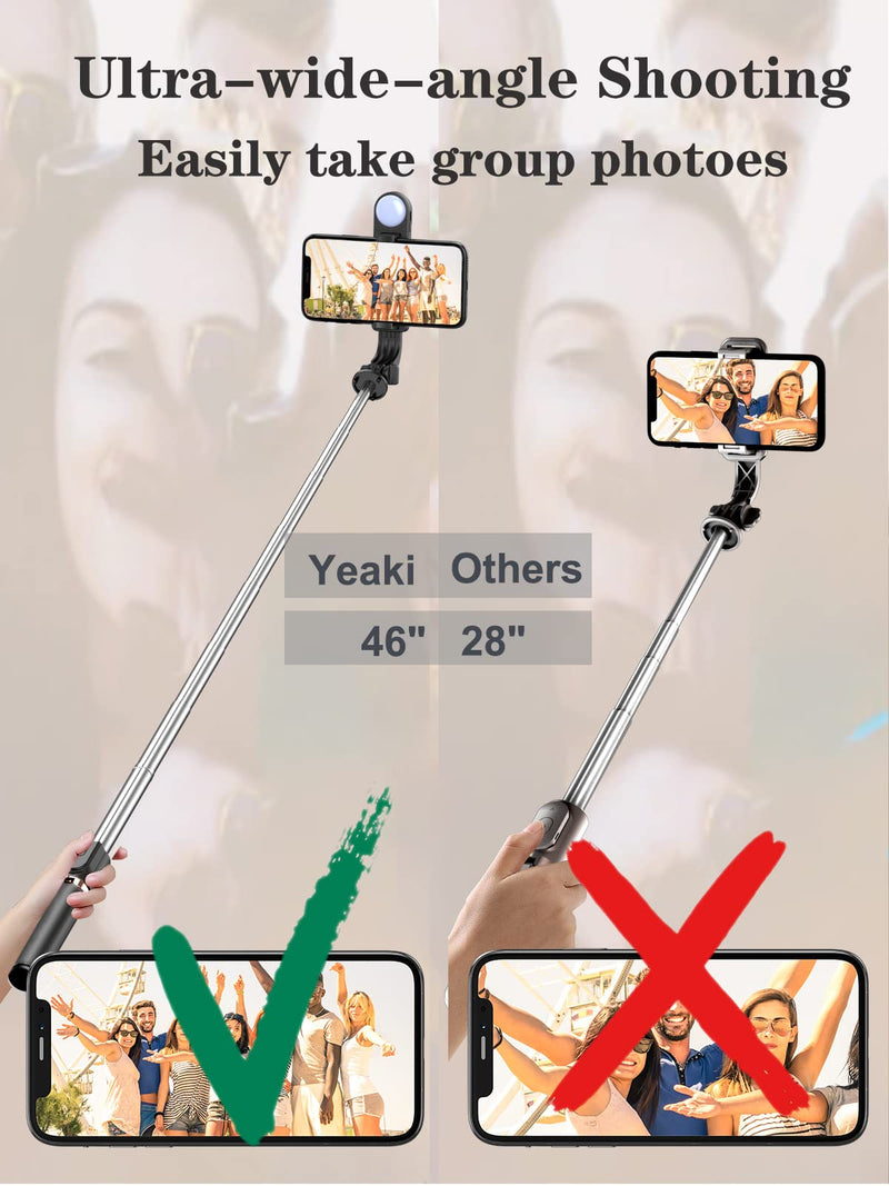 [AUSTRALIA] - Selfie Stick Tripod with Detachable Wireless Remote, Extendable Selfie Stick Tripod with LED Fill Light, for iPhone 13/13 Pro/12/11/11 Pro/XS Max/XS/XR/X/8/7 and Android Smartphone Black-46in 