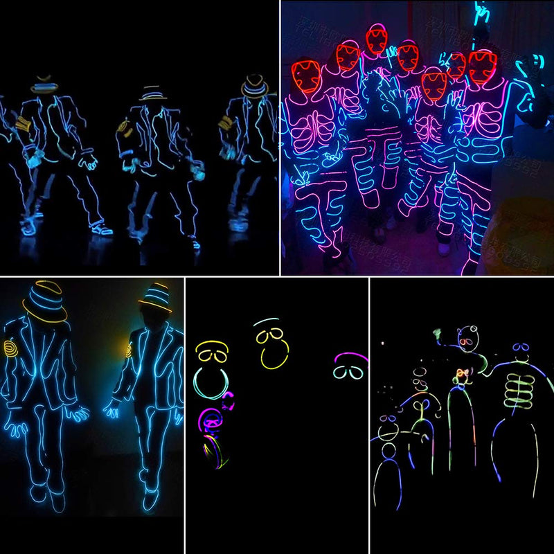 [AUSTRALIA] - welltop EL Wire Kit, Portable Neon EL Wire Lights with AA Battery Inverter, EL Wire Ice Lights 5 by 1 Meter for Halloween Christmas Decoration, Blacklight Run(White Blue Red Fluorescent Green Pink) 