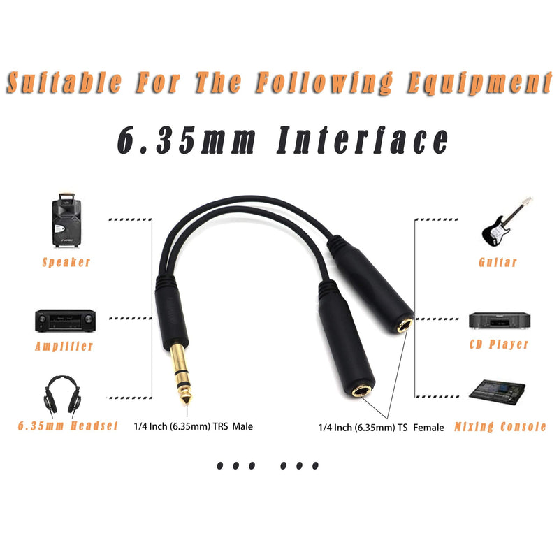 SiYear 6.35mm 1/4 inch Male Plug Stereo to 2 Dual 1/4 "TRS Female Jack Connector Audio Speaker Cable, Y Splitter Adapter Cable (20CM / 8Inch) 6.35M-TRS-2x6.35F