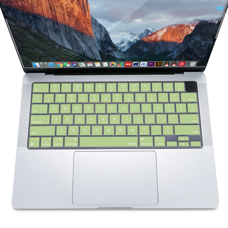MOSISO Keyboard Cover Compatible with MacBook Pro 14 inch 2022 2021 M1 Pro/M1 Max A2442&Compatible with MacBook Pro 16 inch 2021 M1 Pro/M1 Max A2485,Protective Waterproof Silicone Skin, Avocado Green