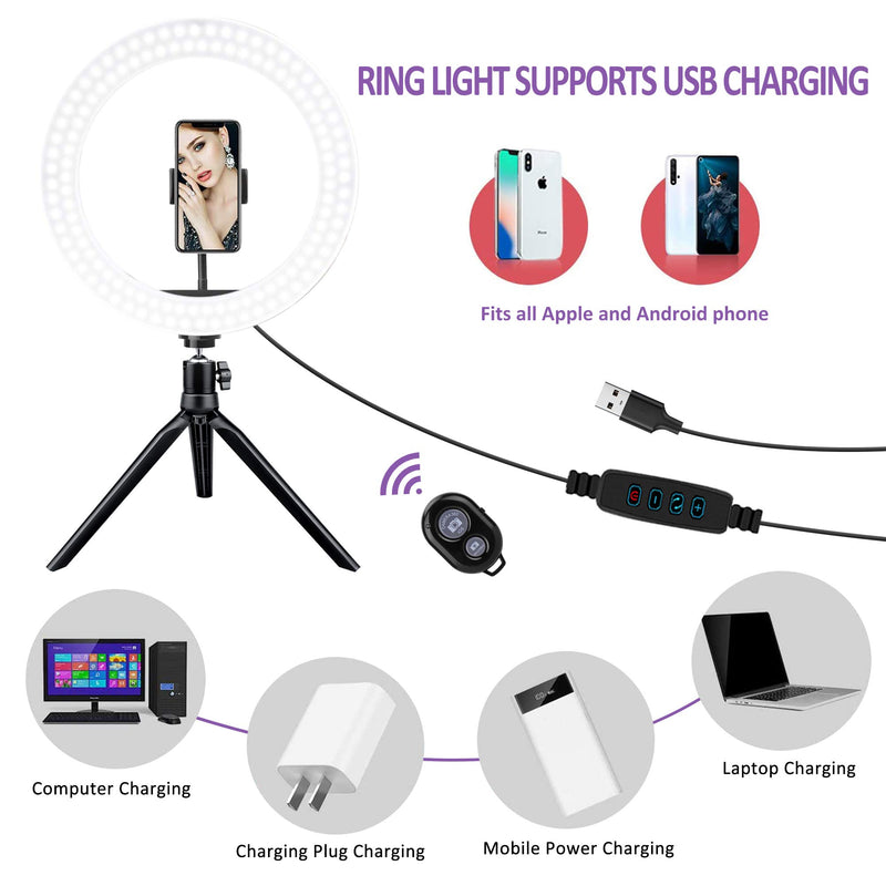 GSBLUNIE 10'' LED Ring Light,Selfie Ring Light with Tripod Stand &  Phone Holder,3 Light Modes,11 Brightness Level,Led Camera Ringlight for Makeup,Live Stream,YouTube Video,Photography