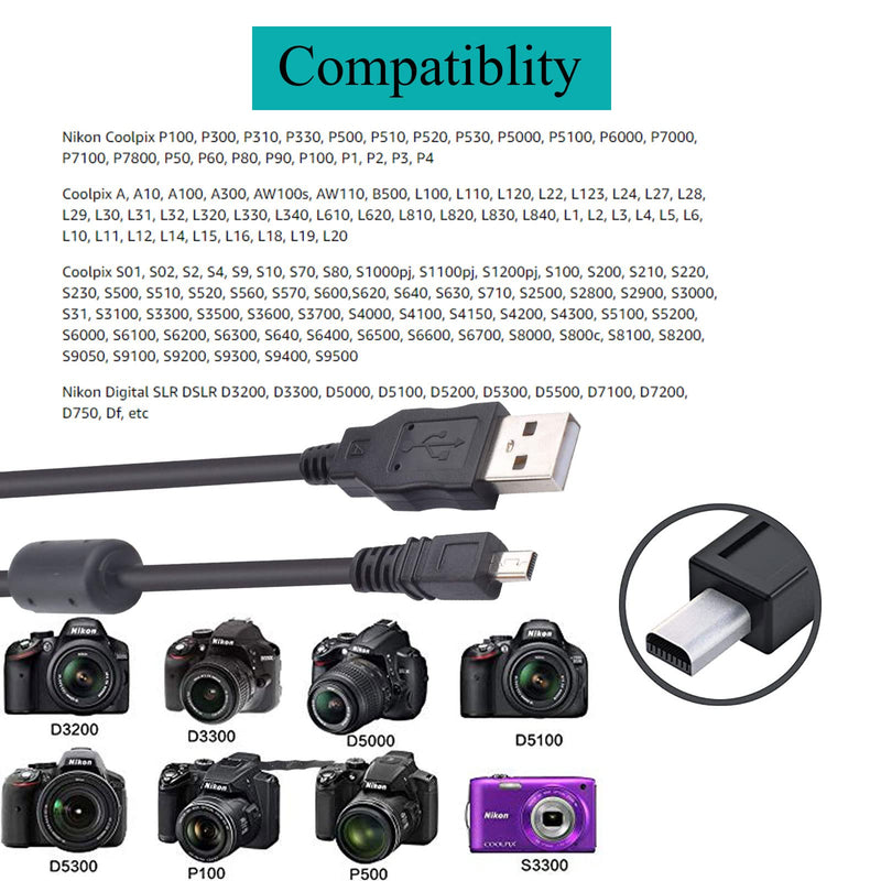 Replacement UC-E6 Cable, USB Photo Transfer Cord Charger Cable for Nikon CoolPix, L, D, P, Series Digital Camera D3300 D750 D7200 Coolpix L340 L32 A10 P520 P500 S6000 S9200 S3300 S9100(4.9ft)