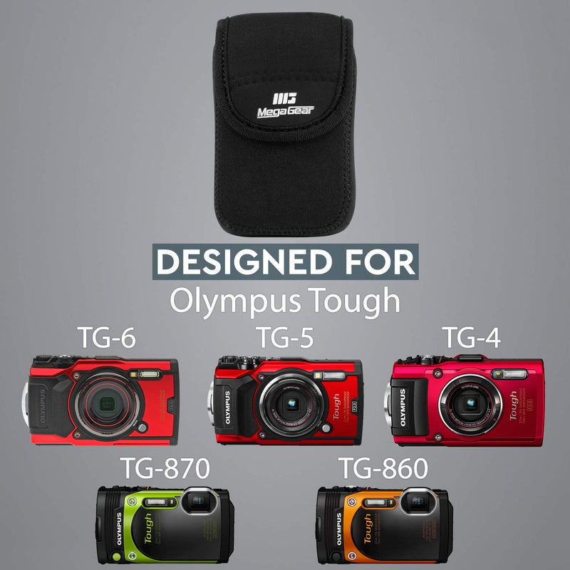 MegaGear Olympus Tough TG-6, TG-5, TG-4, TG-870, TG-860 Ultra Light Neoprene Camera Case, with Carabiner - Black (Model: MG794)
