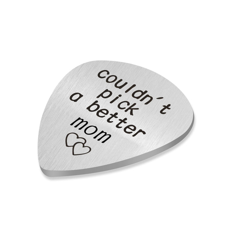 Personalized Guitar pick I couldn't pick a better man Custom Plectrum Engraved Guitar Pick Gift for Music lover Stainless Steel Custom Tag (Mom, Silver) Mom