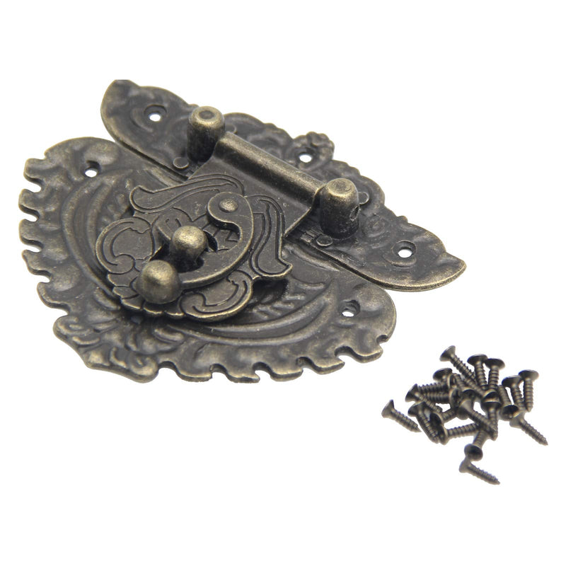2Pcs Latch Hasp Antique Brass Decorative Hasp Jewelry Wooden Box Hasp Latch Lock with Screws for Drawer Cabinet Jewelry Wooden Case Box Antique Bronze Lock, 86x76mm 86*76mm