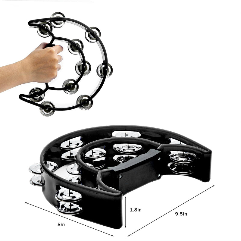 [AUSTRALIA] - Double Row Tambourine, Musfunny Metal Jingles Hand Held Percussion Tambourine Musical Instrument Gifts for Kids and Adults (Black) Black 