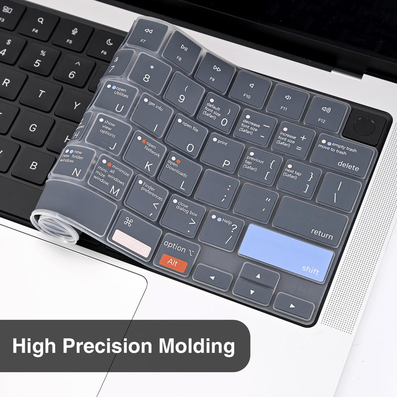 EooCoo Keyboard Cover Skin with MAC OS Shortcut Hot Keys for 2023 MacBook Air 15" M2 (A2941), 2022 MacBook Air 13.6" M2 (A2681), 2023-2021 MacBook Pro 14" 16" M2 M1 (A2779 A2442 A2780 A2485), Silicone for Air 15"/ Air 13.6" / Pro14" / Pro16"