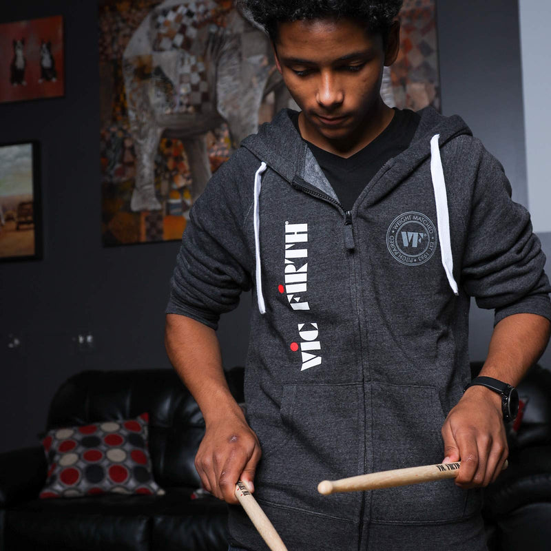 Vic Firth Logo Charcoal Grey Zip Up Hoodie XS
