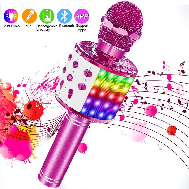 [AUSTRALIA] - Bluetooth Karaoke Microphone with LED Lights, XIANRUI Portable Karaoke with Speaker for Kids Adults, Handheld Karaoke Machine for Home KTV Party Birthday Gifts, Compatible Android&iOS (Pink) Gorgeous Pink 