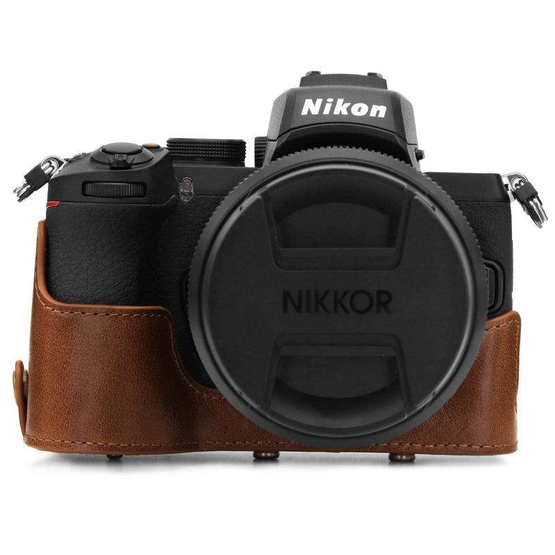MegaGear Ever Ready Genuine Leather Camera Case Compatible with Nikon Z50 (50-250mm) Brown