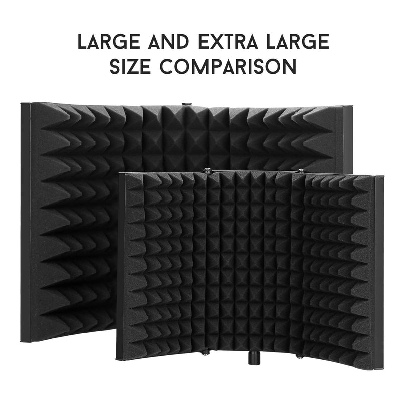 Microphone Isolation Shield, AGPtEK Studio Mic Sound Absorbing Foam Reflector Folding Panel for Recording Equipment Studio, for Stand Mount or Table Top Foldable, Adjustable & Durable (Large)