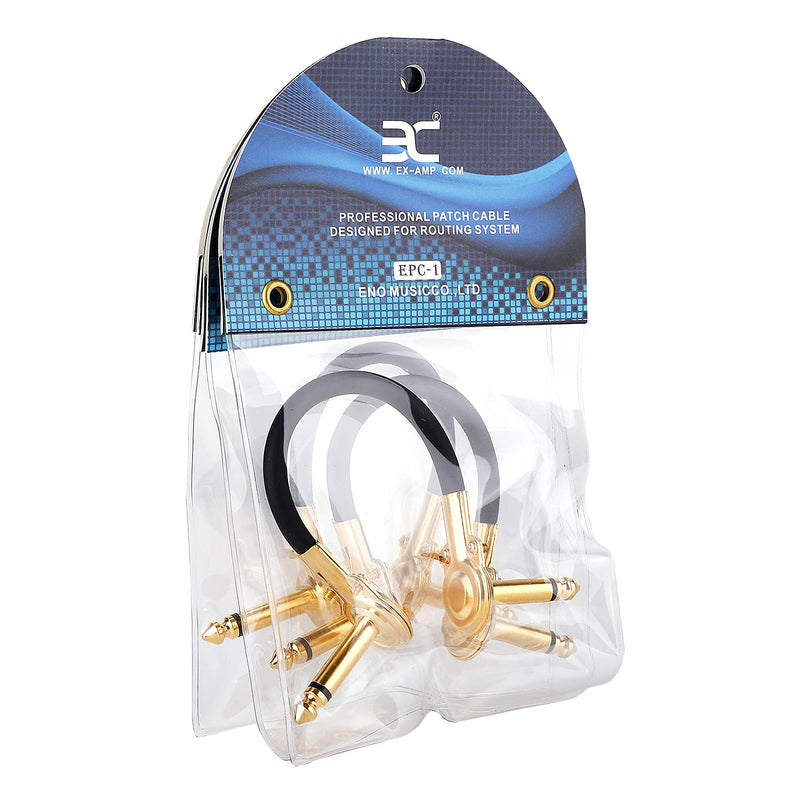 EX Guitar Patch Cables 1/4 Inch Right Angle Plugs 6 Inch Patch Cable - Low Profile Patch Cords to Maximize Your Pedalboard Space - 3 Pack/Gold