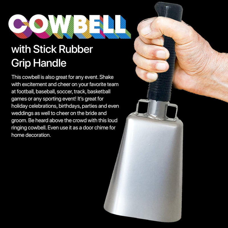 Katzco Cowbell with Stick Rubber Grip Handle and Built-in Clapper - 10 Inch Steel - Great for Weddings, Sport Events, Farms and Rodeos, Birthday Parties, Marching Bands, and Musical Events