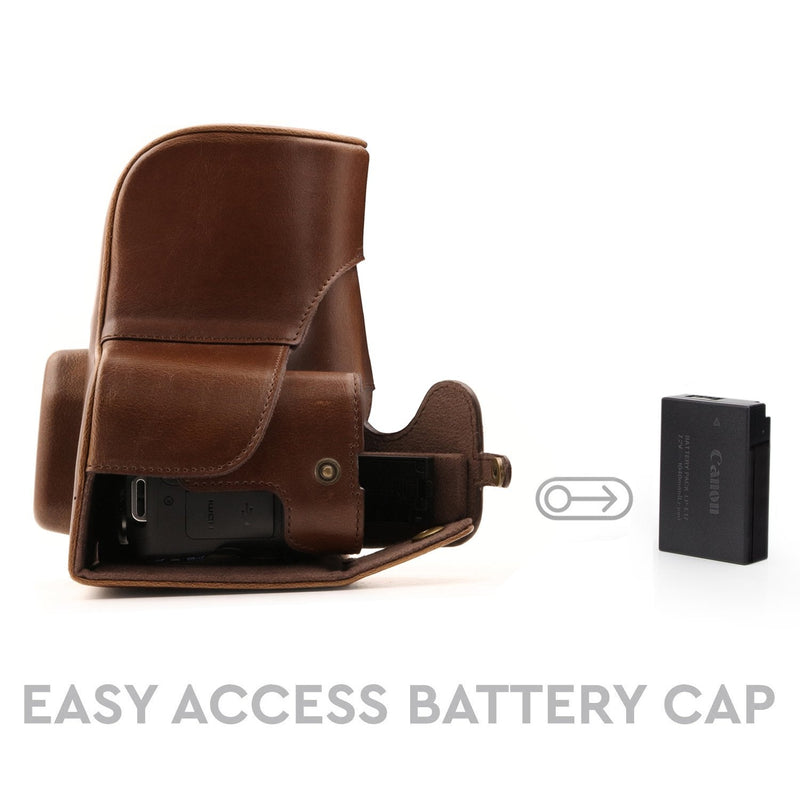 MegaGear Ever Ready Leather Camera Case Compatible with Canon EOS Rebel SL3, Kiss X10, Rebel SL2, Kiss X9 18-55mm Lens Dark Brown