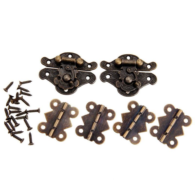 Dophee 2pcs Retro Design Decorative Cabinet Jewelry Box Latch Hasps with 4 Butterfly Hinge and 28 Screws