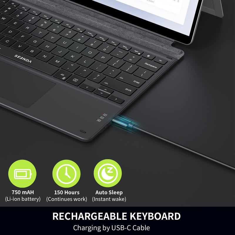 seenda Surface Pro 8 Keyboard, 7-Color Backlit Keyboard for Surface Pro 9/8/X 13-inch, Detachable Wireless Surface Pro Keyboard with Multi-Gesture Touchpad, Built-in Rechargeable Battery-Grey