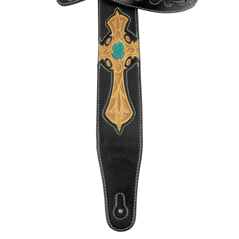 Walker & Williams CVG-22 Padded Leather Guitar Strap with Hand Tooled Cross