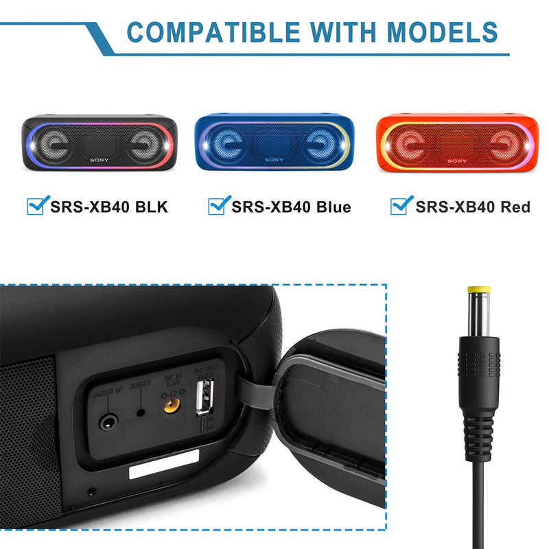 PwrON AC to DC Adapter Compatible with Sony SRS-XB40 SRSXB40 Portable Bluetooth Wireless Speaker SRS-XB40/BLK SRSXB40/BLK SRS-XB40/BLUE SRSXB40/BLUE SRSXB40/RED SRS-XB40/RED Power Supply Charger