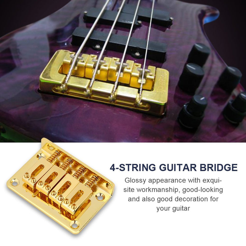 Bnineteenteam Electric Guitar Bridge Metal Fixed Hardtail Saddle Bridge for 4 String Cigarbox Electric Guitar Bass Ukulele with Tool Set Gold