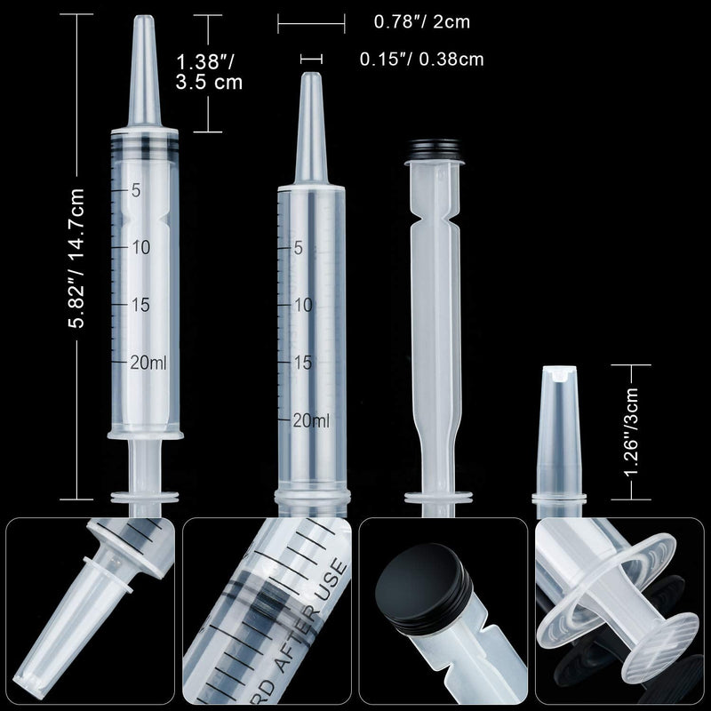 20 Packs Plastic Syringe Liquid Measuring Syringe with Measurement 20 ml Needleless Industrial Syringe for Labs Measuring Liquids Feeding Pets Gardening Oil or Glue Applicator Favors