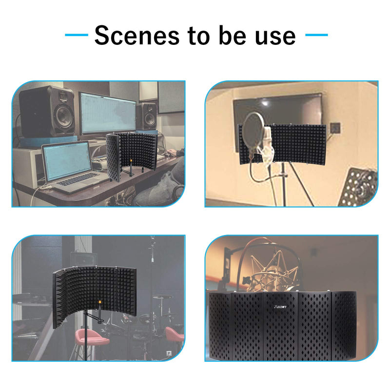 MOFIY 5-Panel Foldable Studio Recording Microphone Isolation Shield Mic Vocal Booth Sound Absorbing Shield With High Density Absorbent Foam For Most Of Microphone Stand And Tabletop（Arc-Shaped） 5 Panels