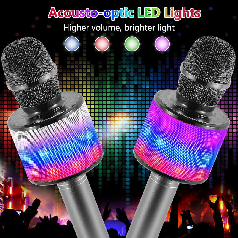 Amazmic Kids Karaoke Microphone Machine Toy Bluetooth Microphone Portable Wireless Karaoke Machine Handheld with LED Lights, Gift for Children Adults Birthday Party, Home KTV(Gray) Gray