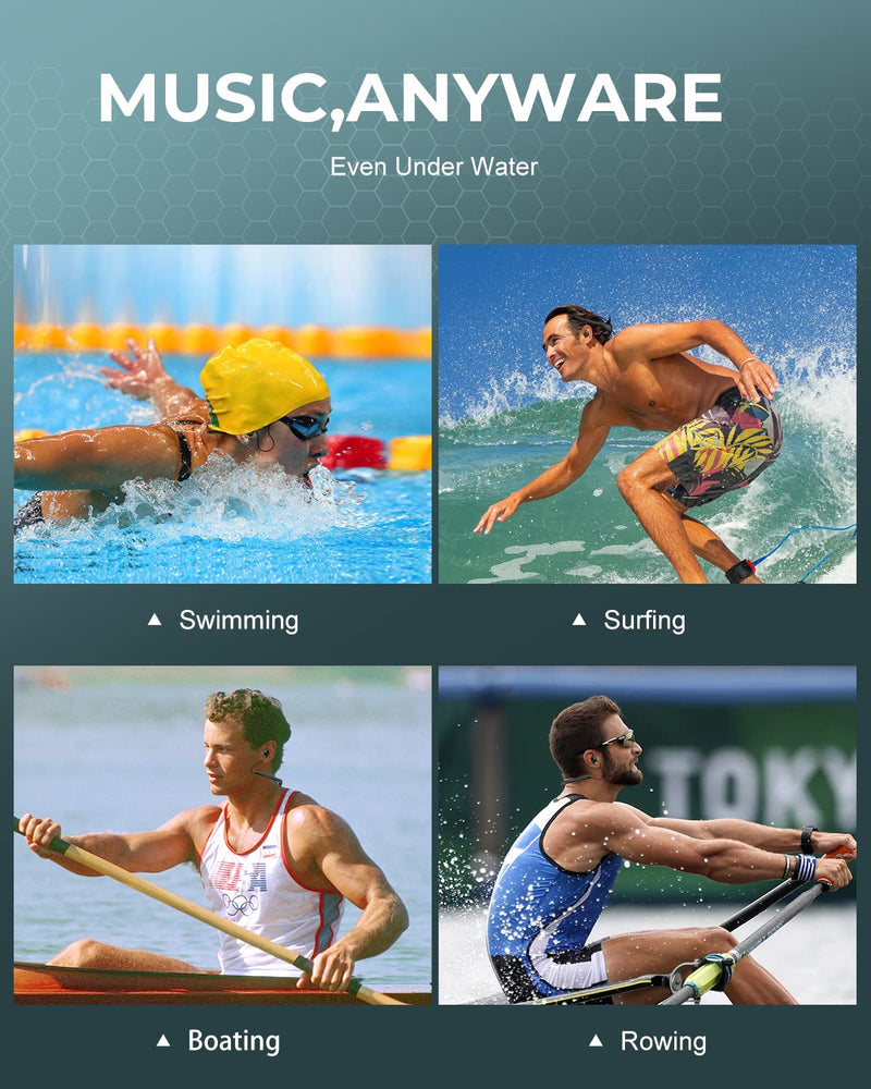 Tayogo Waterproof Mp3 Player for Swimming, IPX8 8GB Swimming Headphones, Silicone Coated Waterproof Music Player, 20H Playing Time, Underwater Mp3 Headset Perfect for Surfing(2nd Generation) - Green Green（2nd Generation）