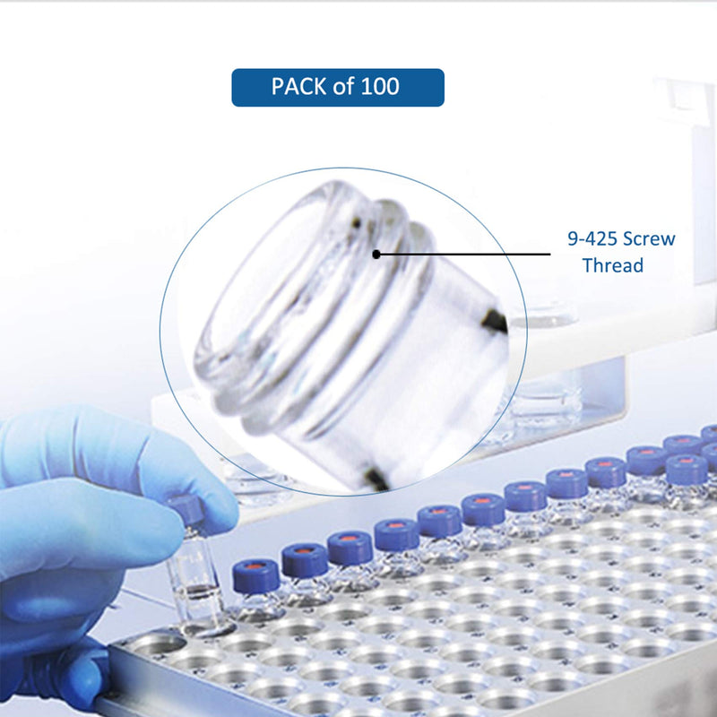 ALWSCI 2ml Clear Autosampler Vial, HPLC Vial with Writing Area, 9-425 Screw Cap, 9mm Blue PTFE & White Silicone Liner, 100pcs/pk Clear with Blue PTFE White Silicone