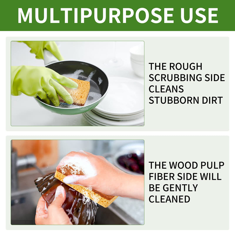 12 Pack Kitchen Dish Sponges, Natural Plant Palm Fiber Scrub Sponge with Non Scratch Biodegradable Compostable Sponges, Durable No Smell Household Cleaning Sponges