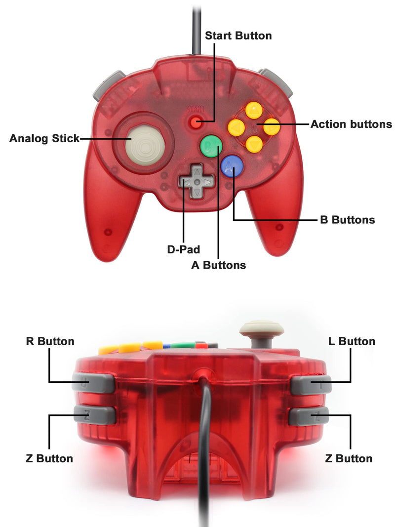 [AUSTRALIA] - Intec Gaming Warrior 64 Wired Controller for Original Nintendo 64 N64 Console (Red) Red 