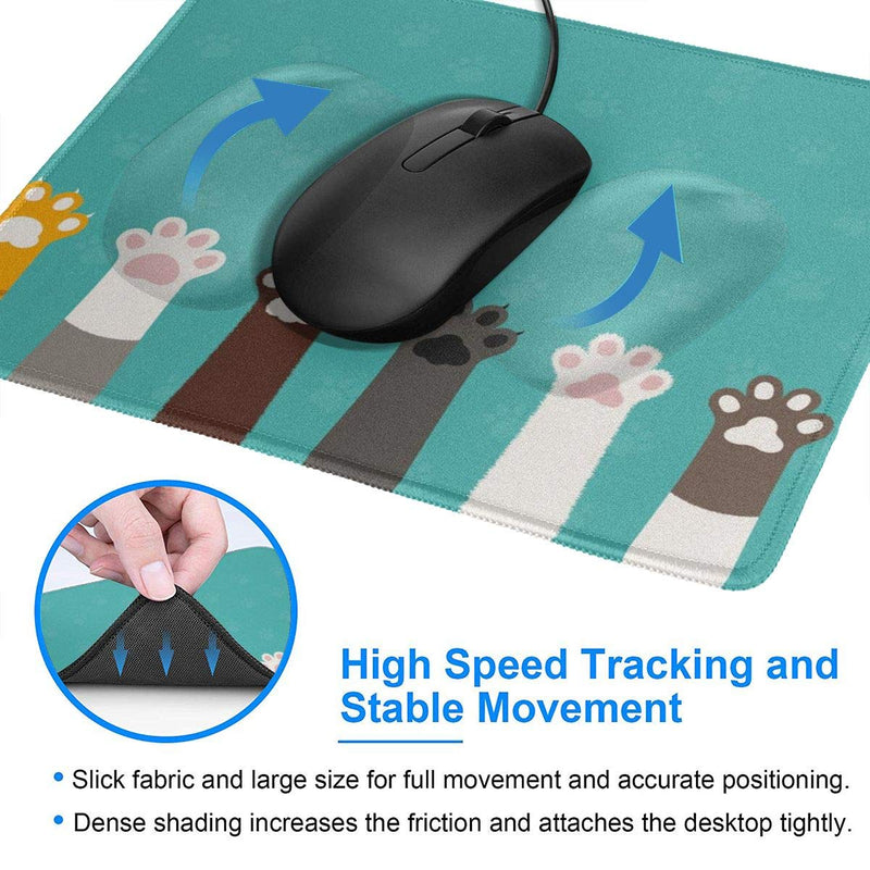 Cute Colorful Cat Paws Print Mouse Pad with Stitched Edges Non-Slip Rubber Base Rectangle Mouse Mat for Computers Laptop Gaming Office & Home 7.9 x 9.5 in Cute Colorful Cat Paws Print