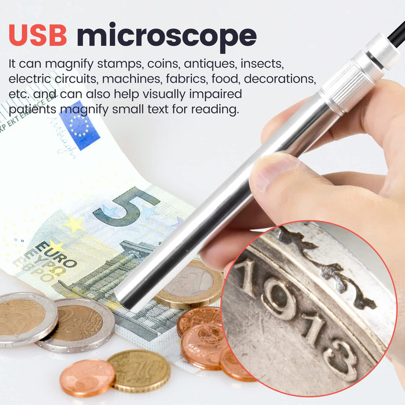 [AUSTRALIA] - Andonstar A1 Digital USB Microscope with Metal Stand, CMOS Sensor 2 Million Pixels, 1-500 Times, Camera&Video Microscope for Coin, Jewelry, PCB Repairing, Windows mac Compatible, 8 Built-in LED Light 