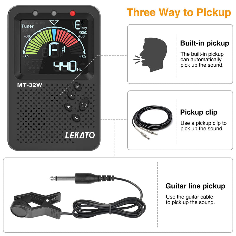 LEKATO Metronome Tuner, Rechargeable 3 In 1 Digital Tuner Metronome Tone Generator for Guitar, Bass, Violin, Ukulele Chromatic Multifunction Tuner for All Instruments Metronome with Human Voice Beat Black