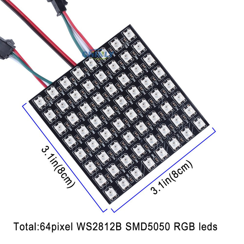 [AUSTRALIA] - CHINLY WS2812B Panel Led-Matrix RGB 5050SMD 8x8 64 Pixels Matrix Flexible Individually Addressable for Arduino Respberry LED Programmed Panel Screen Image Video Display DC5V 8x8 pixels 