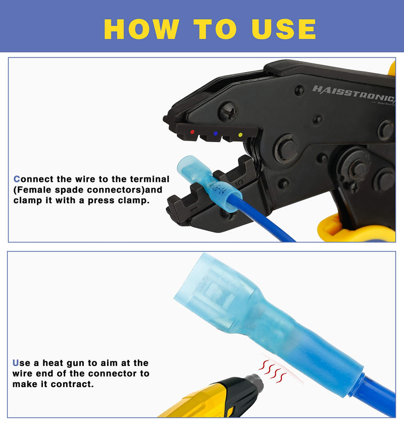 haisstronica 200PCS Heat Shrink Female Spade Connectors,22-10 Gauge Electrical Spade Wire Connectors,Quick Disconnect Wire Connectors,Female Spade Terminla 200pcs Female